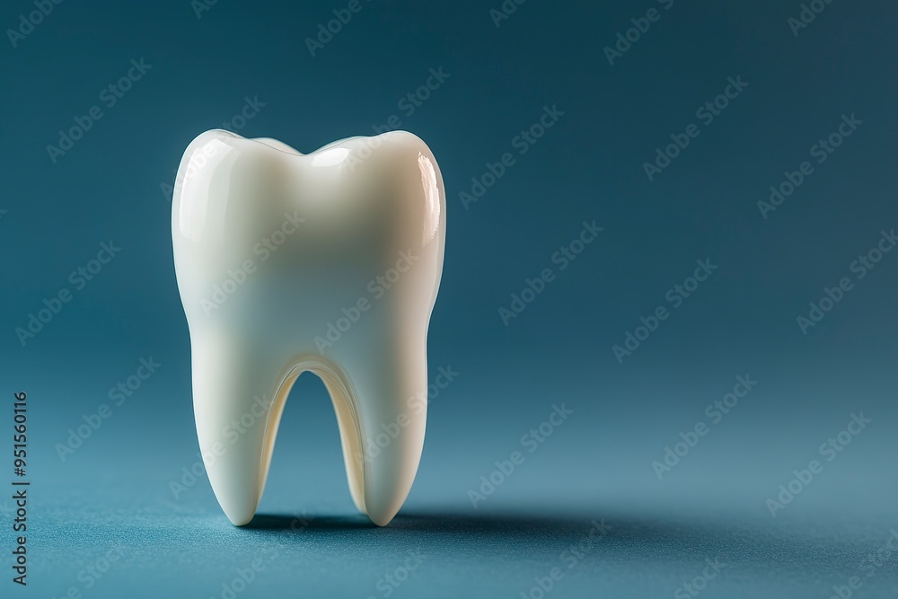 A Single Tooth: A pristine white tooth stands alone against a vibrant blue backdrop, symbolizing oral health and hygiene.