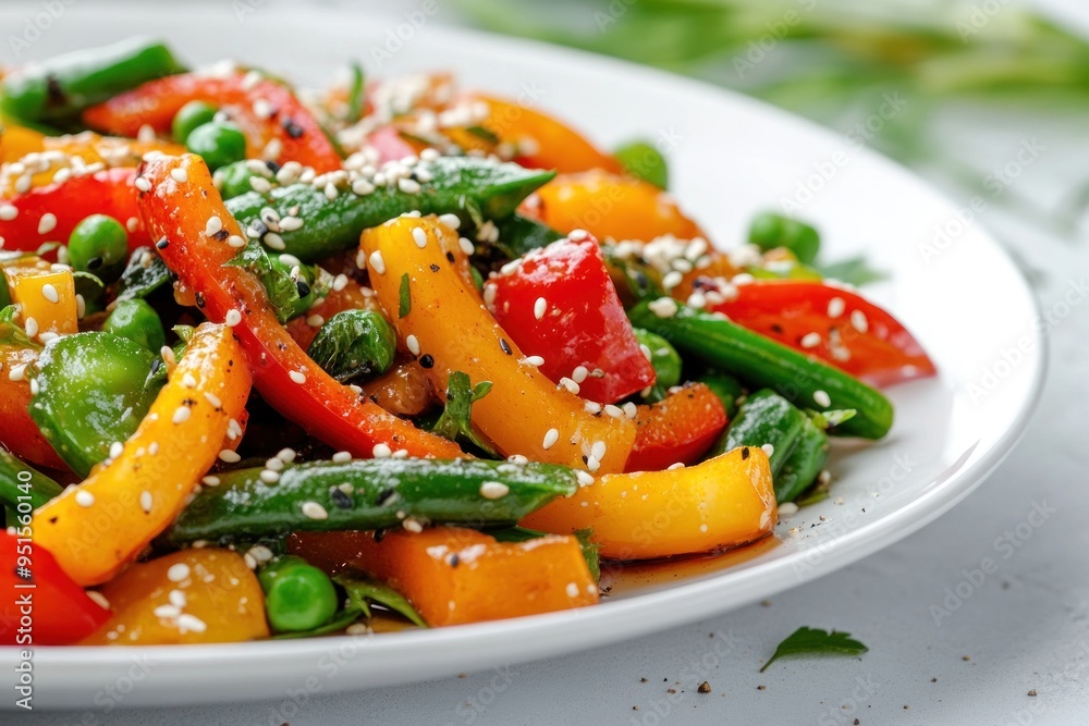 Delicious Stir-Fried Bell Pepper Salad with Green Beans and Sesame Seeds Delicious Stir-Fried Bell Pepper Salad with Green Beans and Sesame Seeds