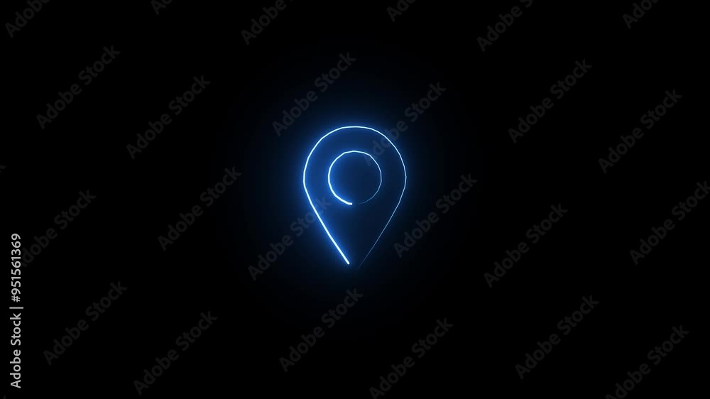 
glowing neon blue color location animation icon search signal place point navigation direction address map .background.