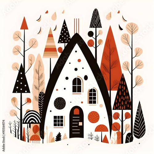 FOLKLORISTIC ILLUSTRATION REPRESENTING A HOUSE photo