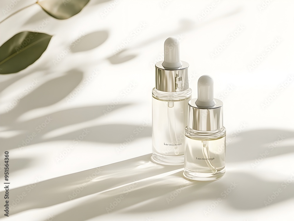 Luxury Skincare Routine with Anti Aging Serums and Moisturizers on White Background Luxury Skincare Routine with Anti Aging Serums and Moisturizers on White Background