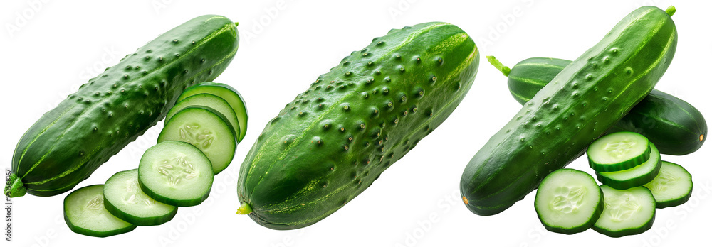 Green cucumbers set isolated Green cucumbers set isolated