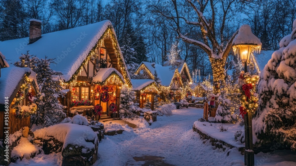Snowy Christmas Village at Night Snowy Christmas Village at Night