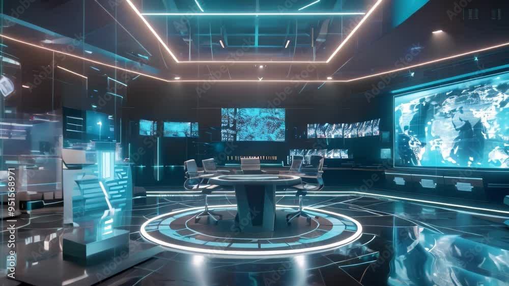A futuristic conference room with holographic displays showcasing data and graphs, A futuristic conference setting with holographic displays and interactive presentations A futuristic conference room with holographic displays showcasing data and graphs, A futuristic conference setting with holographic displays and interactive presentations