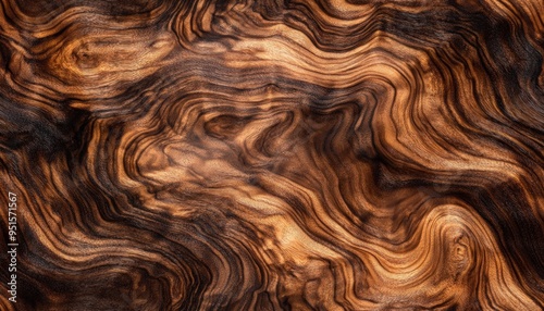 Abstract wood texture background with wavy patterns in rich brown and orange tones, ideal for design and interior decor projects.