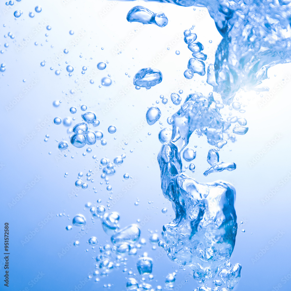 Air Bubbles Float Up Under Water. Water Splashing. Oxygen Relaxation. Pure Water, Drinking Water. 