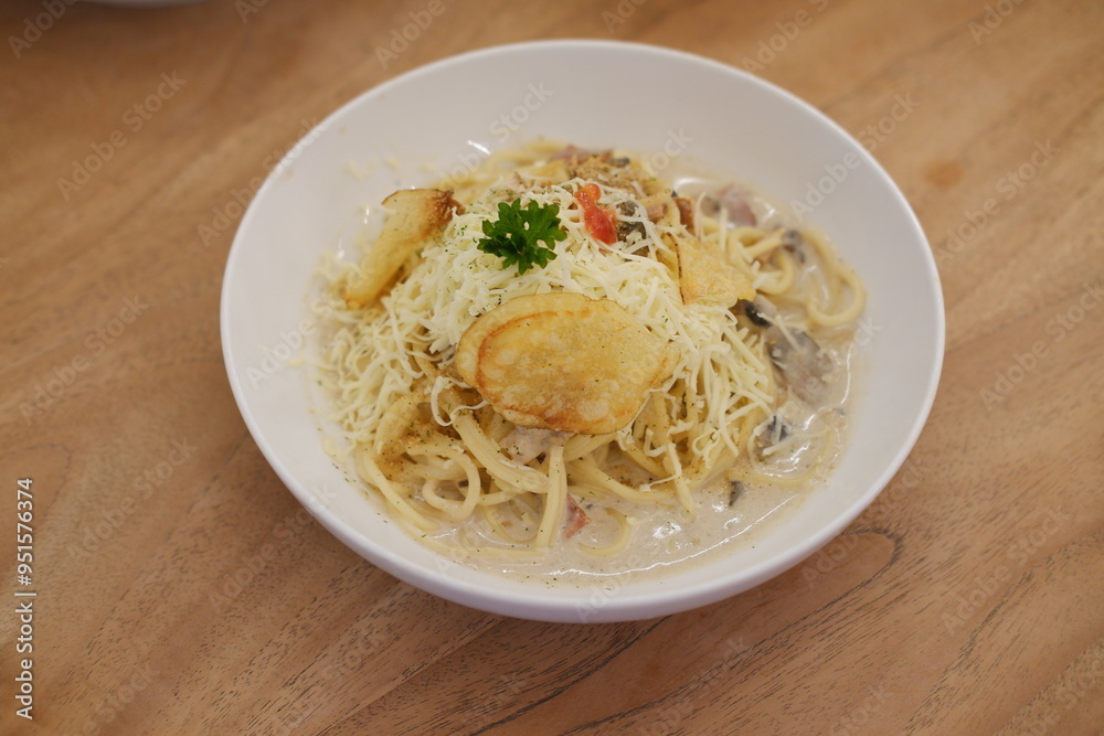 Creamy Pasta with Cheese and Potato Crisps Creamy Pasta with Cheese and Potato Crisps