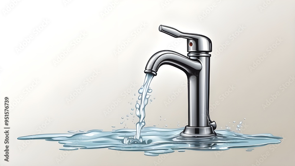 A vector illustration of a realistic-looking stream of water coming from a faucet. Isolated on a white backdrop is the water tap icon. A vector illustration of a realistic-looking stream of water coming from a faucet. Isolated on a white backdrop is the water tap icon.