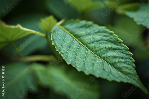 Close-up of dew-covered green leaf