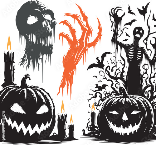 halloween background with pumpkin and bats