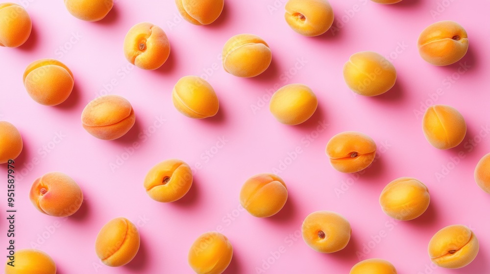 Vibrant apricots on pink background for summer freshness Vibrant apricots on pink background for summer freshness