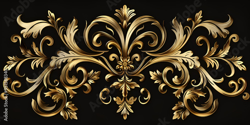 Ornate Gold Decorative Design on Black Background