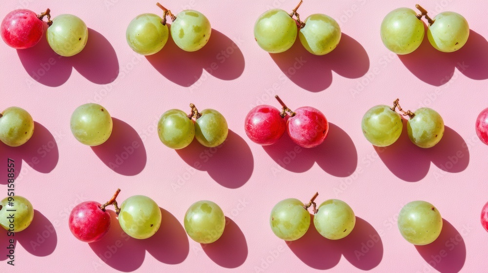 Colorful pattern of fresh green red grapes on pink background Colorful pattern of fresh green red grapes on pink background