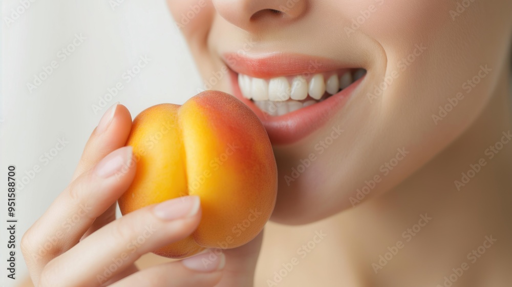 Woman Enjoying Fresh Peach Woman Enjoying Fresh Peach