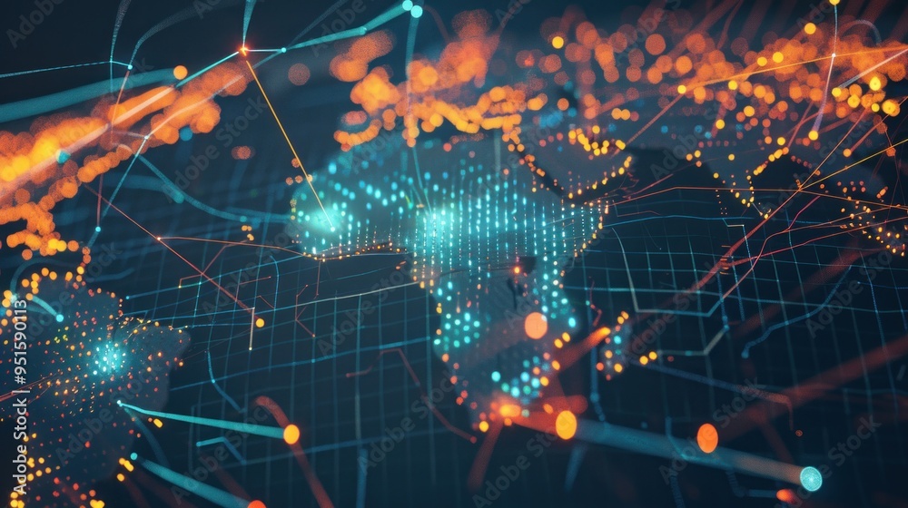 Obraz premium Abstract World Map Depicting Global Network and Connectivity in a Digital Blue Theme