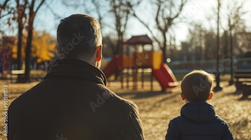 Father and Son Watching a Playground