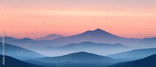 Soft pastel gradient in the sky with a simple mountain silhouette minimalistic approach highlighting calmness and peace balanced composition for serene, stunning twilight landscape