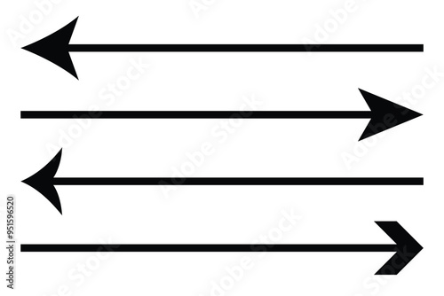 Horizontal dual sided long straight arrow signs. Black, red, stock pointer, direction, position symbol and double arrow icon isolated on white background. Vector graphic illustration.