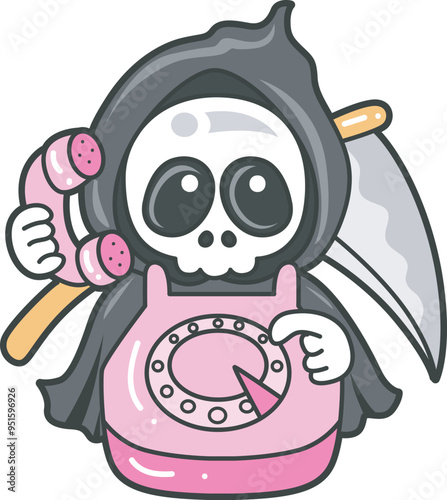 Illustration of cute skull ghost icon.
Funny skull ghost in activities stickers.
Angel of death cute elements.
