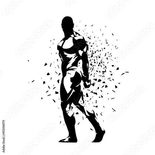Bodybuilder, side view, isolated vector silhouette, ink drawing