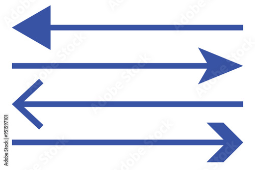 Horizontal dual sided long straight arrow signs. Black, red, stock pointer, direction, position symbol and double arrow icon isolated on white background. Vector graphic illustration.