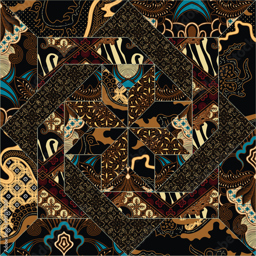 patchwork pattern with batik  geometric and handmade motifs. style pattern for textil and decoration