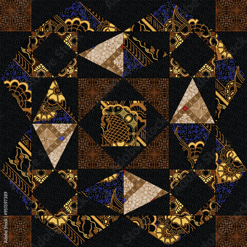 patchwork pattern with batik  geometric and handmade motifs. style pattern for textil and decoration