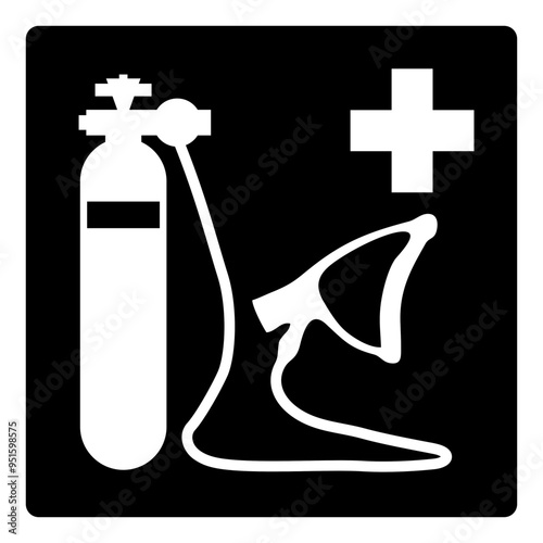 ISO emergency and first aid safety signs_oxygen resuscitator_symbol and pictogram only_black and white edition