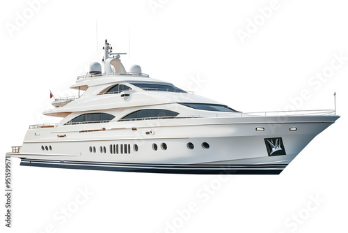 White luxury yacht, isolated on a transparent background.