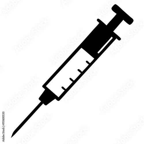 medical syringe vector icon silhouette. Vaccine or injection icon. Syringe with needle, vector illustration isolated on transparent background