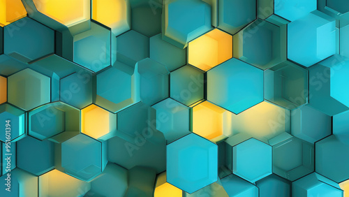 Soft Elegance: Turquoise Blue to Soft Yellow Gradient with Hexagon Pattern