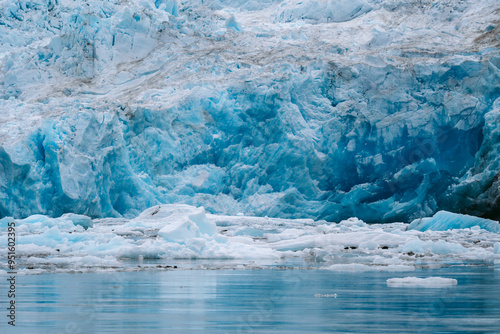 Details of sawyer glacier at the head of Tracy Arm fjord in Alaska near Juneau during summer 