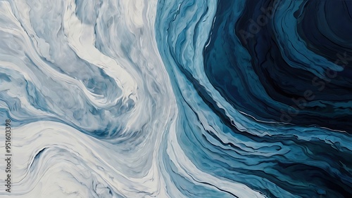 Abstract blue and white background illustration 3d rendered waves of liquid paint on white background surface