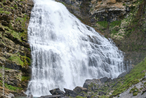 Cola de Caballo waterfall in Ordesa y monte perdido national park, Pyrenees, Spain