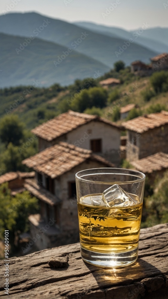 Obraz premium Bulgarian Mastika with Ancient Monastery and Mountain View