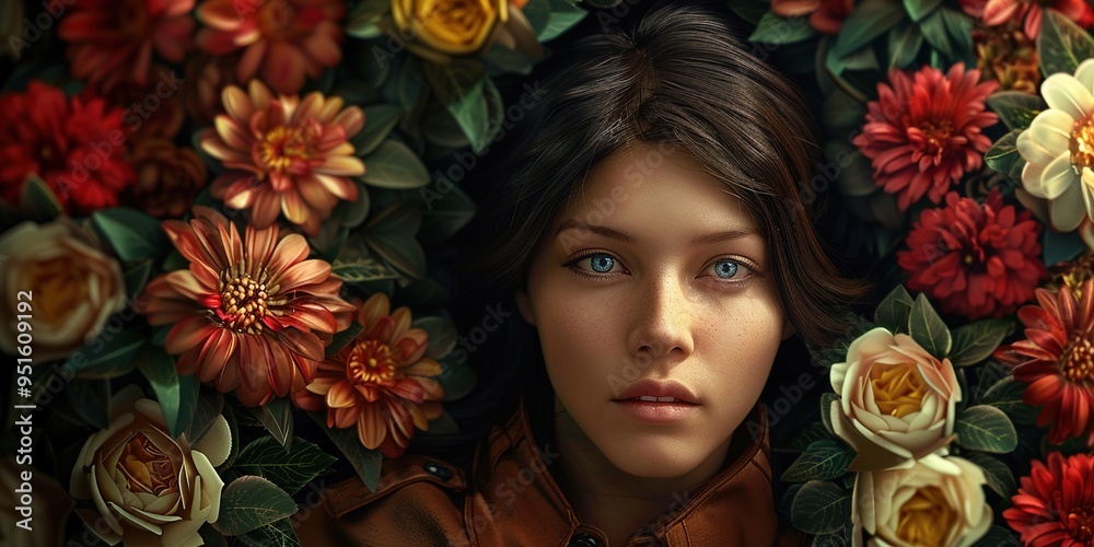 portrait of a woman with flowers portrait of a woman with flowers