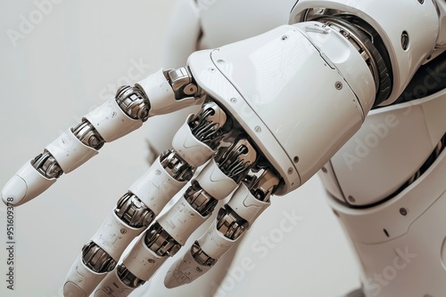 Close-up of a Robotic Hand with White and Silver Components