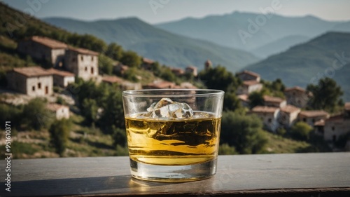 Bulgarian Mastika with Ancient Monastery and Mountain View photo