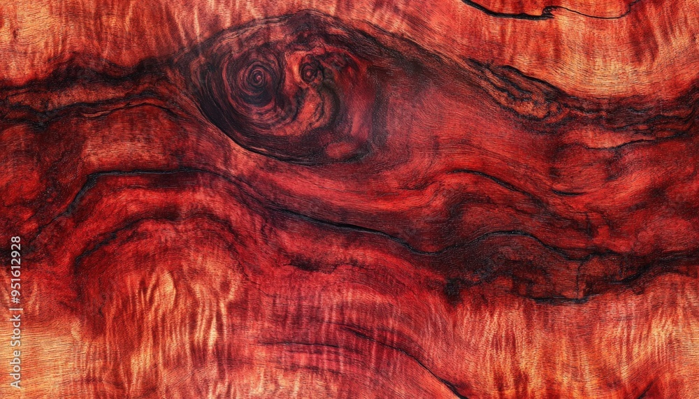 Naklejka premium Exotic padauk wood with vibrant red tones, ideal for luxury furniture accents, luxury wood texture, vivid elegance