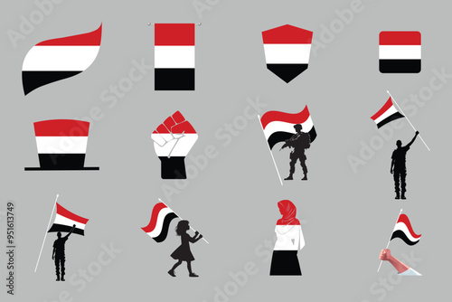 Flag of Yemen Set, original and simple Yemen flag Bundle, vector illustration of Yemen flag Collection
