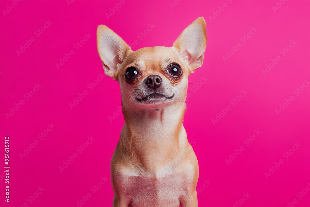 Chihuahua Dog Portrait Looking Curiously on Clean Bright Pink Background Chihuahua Dog Portrait Looking Curiously on Clean Bright Pink Background