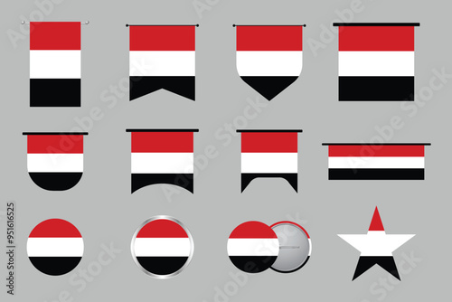 Flag of Yemen Set, original and simple Yemen flag Bundle, vector illustration of Yemen flag Collection
