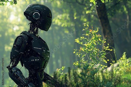 Black Robot Standing in a Forest