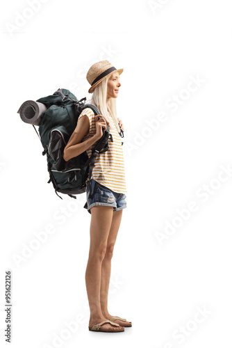 Full length shot of a female tourist with a backpack