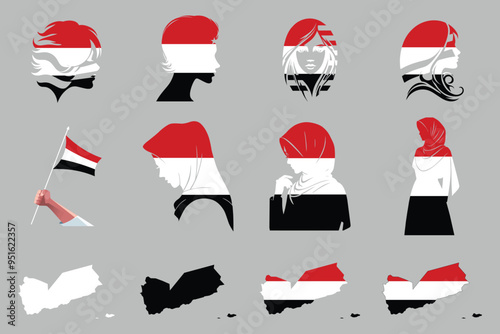 Flag of Yemen Set, original and simple Yemen flag Bundle, vector illustration of Yemen flag Collection
