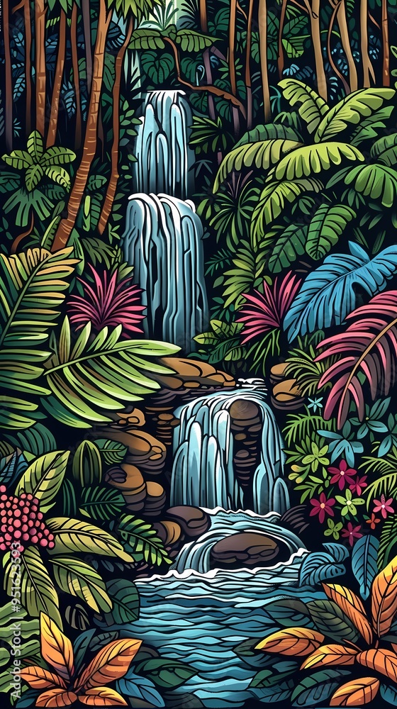 Obraz premium waterfall deep within a lush forest landscape abstract art poster background