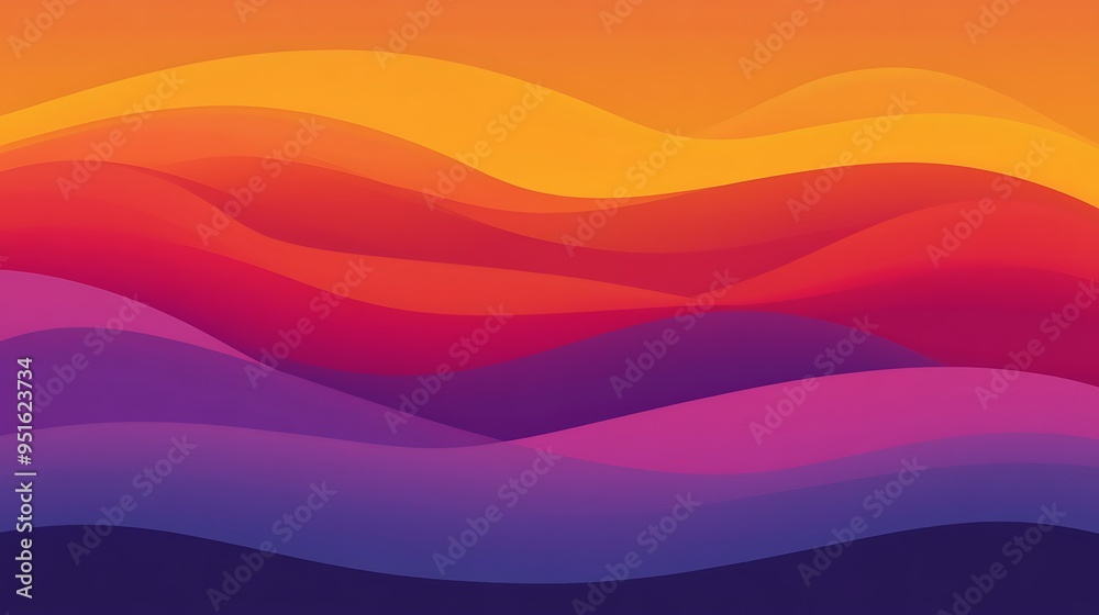 Serene Sunset Waves - Vibrant Gradient Abstract Vector Illustration in Red, Orange, and Purple Tones