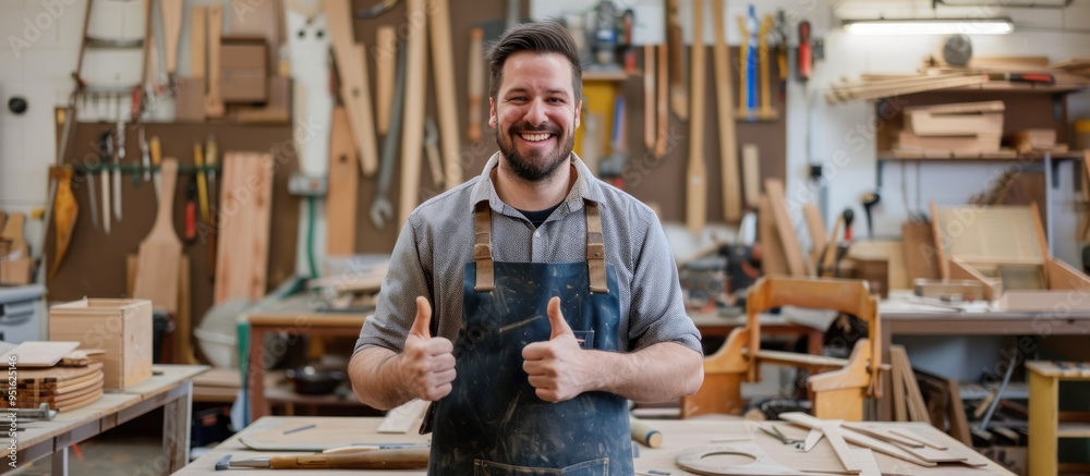 Happy Carpenter in His Workshop Happy Carpenter in His Workshop