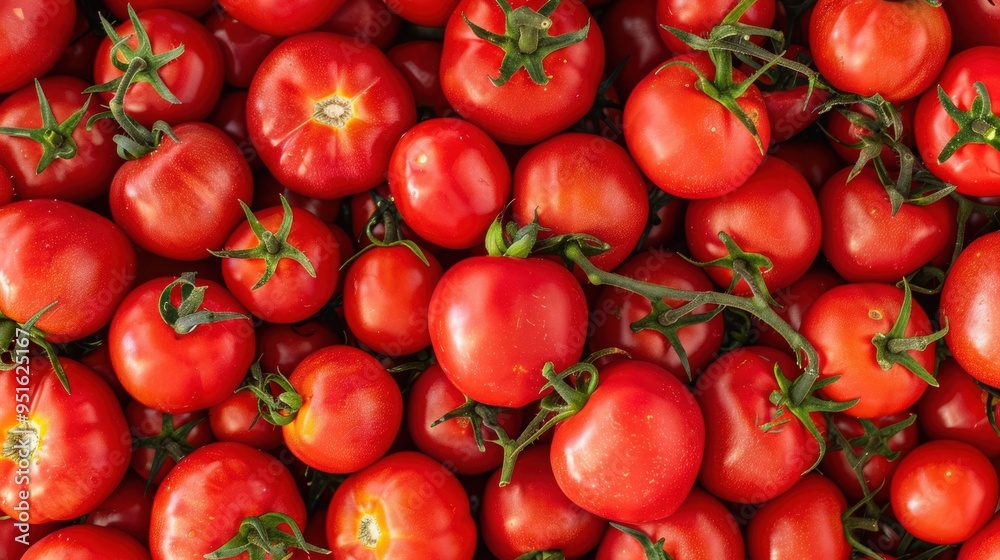 Bunch of Fresh Tomatoes with Green Stems Bunch of Fresh Tomatoes with Green Stems