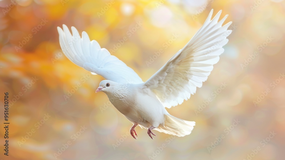 Fototapeta premium A graceful white dove soaring, symbolizing peace.